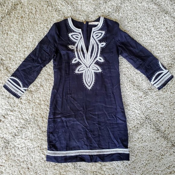 Tory Burch Dresses & Skirts - Tory Burch Boho Linen 3/4 Sleeve Shift Dress Sz 6